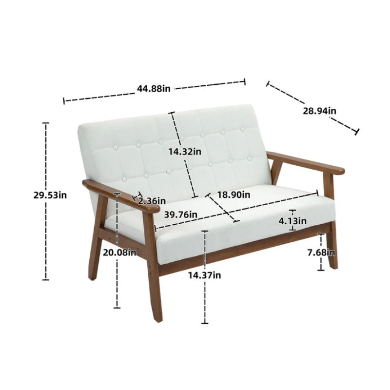 COOLMORE Mid-Century Modern Solid Loveseat Sofa Upholstered Linen Loveseat, 2-Seat Upholstered Loveseat Sofa Modern Couch-海智集-Default-