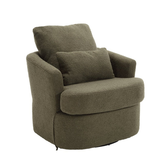 Modern Swivel Barrel Chair, Comfy Round Accent Sofa Chair, 360 Degree Swivel, Green Teddy Fabric, 32.68' x 30.31' x 24.80'-海智集-Default-