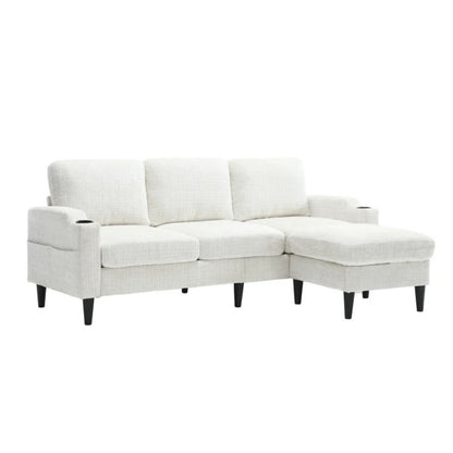 UNITED WE WIN Sofa for three, solid wood frame, Chenille fabric, side pocket, with two cup holders, footstool with storagestorage sofa /Living room sofa cozy sectional sofa-海智集-Default-