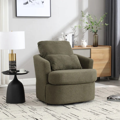 Modern Swivel Barrel Chair, Comfy Round Accent Sofa Chair, 360 Degree Swivel, Green Teddy Fabric, 32.68' x 30.31' x 24.80'-海智集-Default-