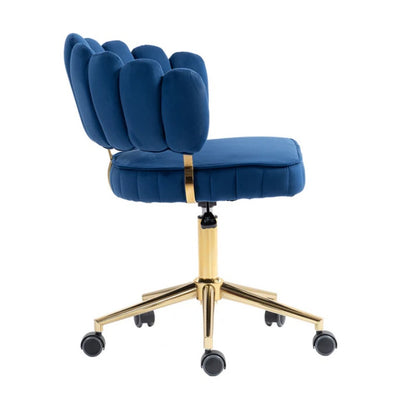 Modern Velvet Home Office Desk Chair with Adjustable Height and Swivel Wheels in Navy-海智集-Default-