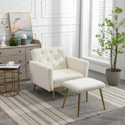 COOLMORE Velvet Accent Chair with Adjustable Armrests and Backrest, Button Tufted Lounge Chair, Single Recliner Armchair with Ottoman-海智集-Default-