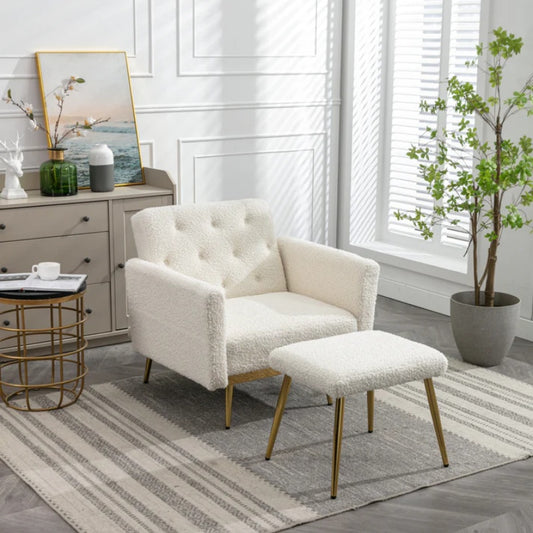 COOLMORE Velvet Accent Chair with Adjustable Armrests and Backrest, Button Tufted Lounge Chair, Single Recliner Armchair with Ottoman-海智集-Default-