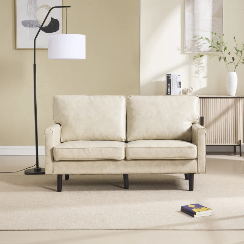 Mid Century Modern Loveseat Sofa, 2 Seater with USB & Removable Pillow Cover, Camel PU, 56.30''-海智集-Default-