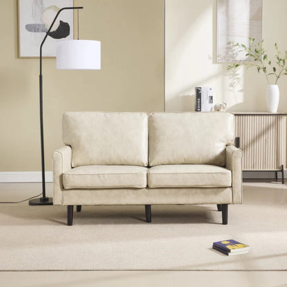 Mid Century Modern Loveseat Sofa, 2 Seater with USB & Removable Pillow Cover, Camel PU, 56.30''-海智集-Default-
