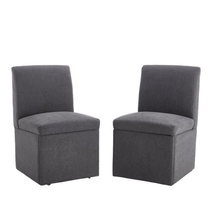 COOLMORE 360 Degree Swivel Upholstered Dining Chairs Set of 2 Swivel Dining Room Chairs Kitchen Chairs Casters & Storage Comfy Modern Rolling Chair for Living Room Fabric Armless Chair-海智集-Default-