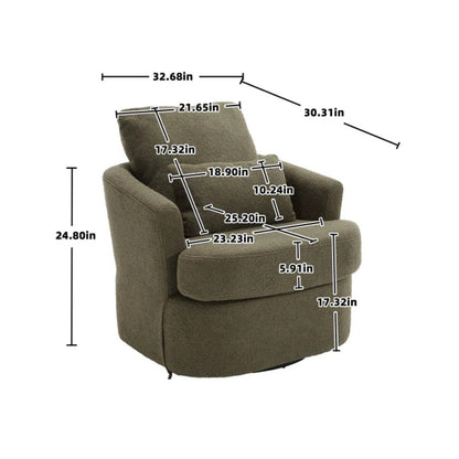 Modern Swivel Barrel Chair, Comfy Round Accent Sofa Chair, 360 Degree Swivel, Green Teddy Fabric, 32.68' x 30.31' x 24.80'-海智集-Default-