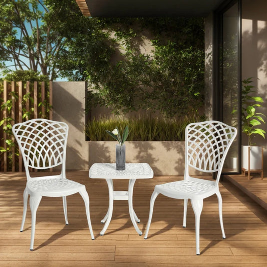 Bistro Set 3 Piece Rustproof Cast Aluminum Patio Furniture Sets 2 Chairs and 1 Round Table Outdoor, Garden, Patio, Balcony, white-海智集-Default-