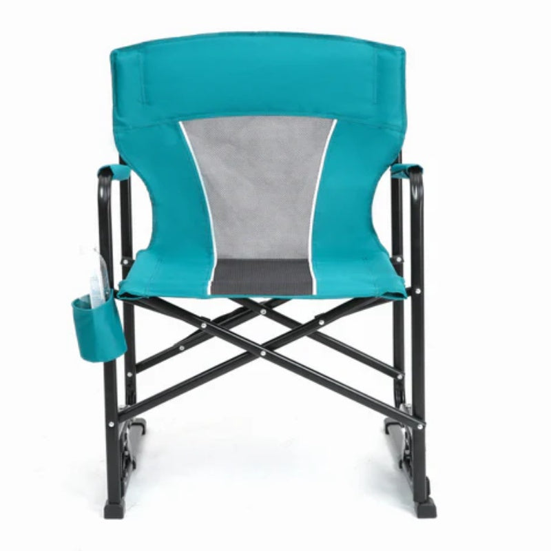 Outdoor Freestyle Rocker Camping Chair Portable Folding Rocking Chair with Solid, Durable Armrests, Drink Holder & Comfortable Backrest -Blue-海智集-Default-