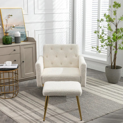 COOLMORE Velvet Accent Chair with Adjustable Armrests and Backrest, Button Tufted Lounge Chair, Single Recliner Armchair with Ottoman-海智集-Default-