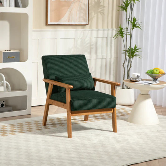 Leisure Chair with Solid Wood Armrest and Feet, Leisure chair, wood frame, velvet, l, solid rubber wood legs, Mid-Century Modern Accent chair, for Living Room Bedroom Studio chair-海智集-Default-