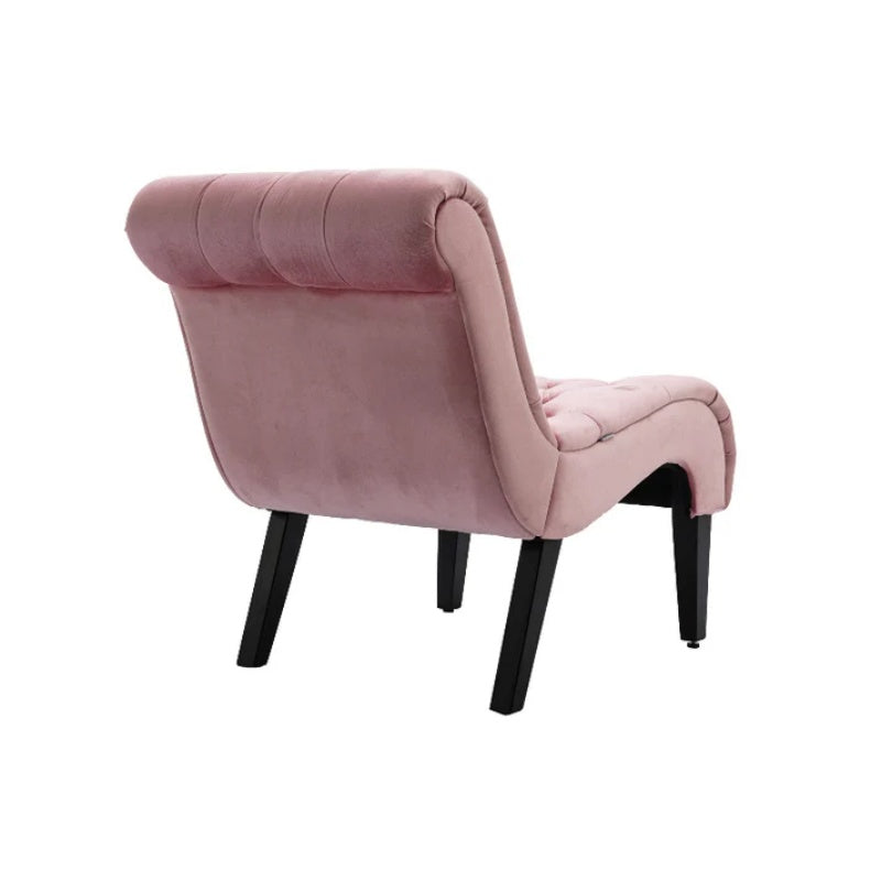COOLMORE Modern Velvet Armless Accent Living Room Chair / Leisure Chair,Upholstered Fabric Button Comfortable Chair with Wooden Legs for Bedroom, Living Room, Office (Pink Velvet)-海智集-Default-