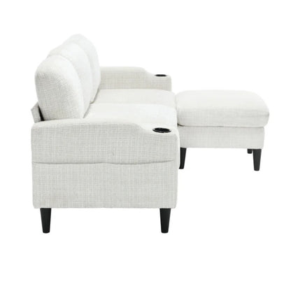 UNITED WE WIN Sofa for three, solid wood frame, Chenille fabric, side pocket, with two cup holders, footstool with storagestorage sofa /Living room sofa cozy sectional sofa-海智集-Default-