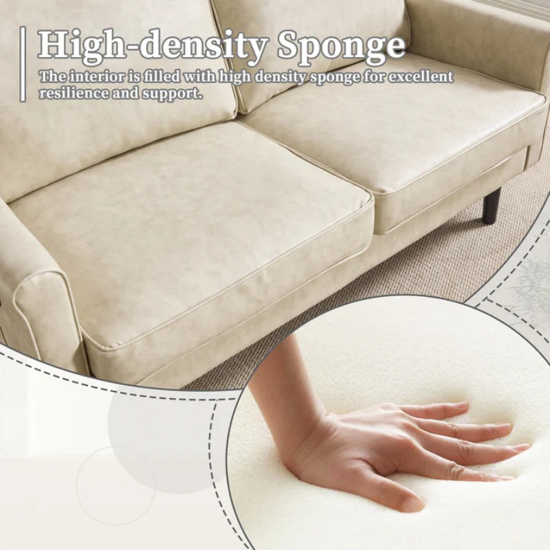 Mid Century Modern Loveseat Sofa, 2 Seater with USB & Removable Pillow Cover, Camel PU, 56.30''-海智集-Default-