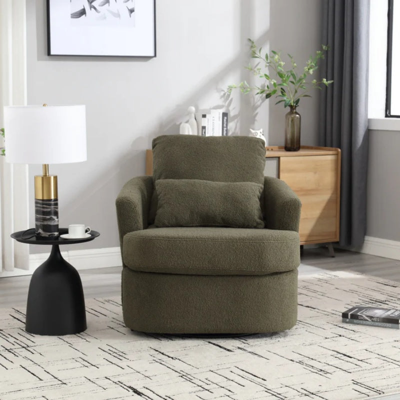 Modern Swivel Barrel Chair, Comfy Round Accent Sofa Chair, 360 Degree Swivel, Green Teddy Fabric, 32.68' x 30.31' x 24.80'-海智集-Default-