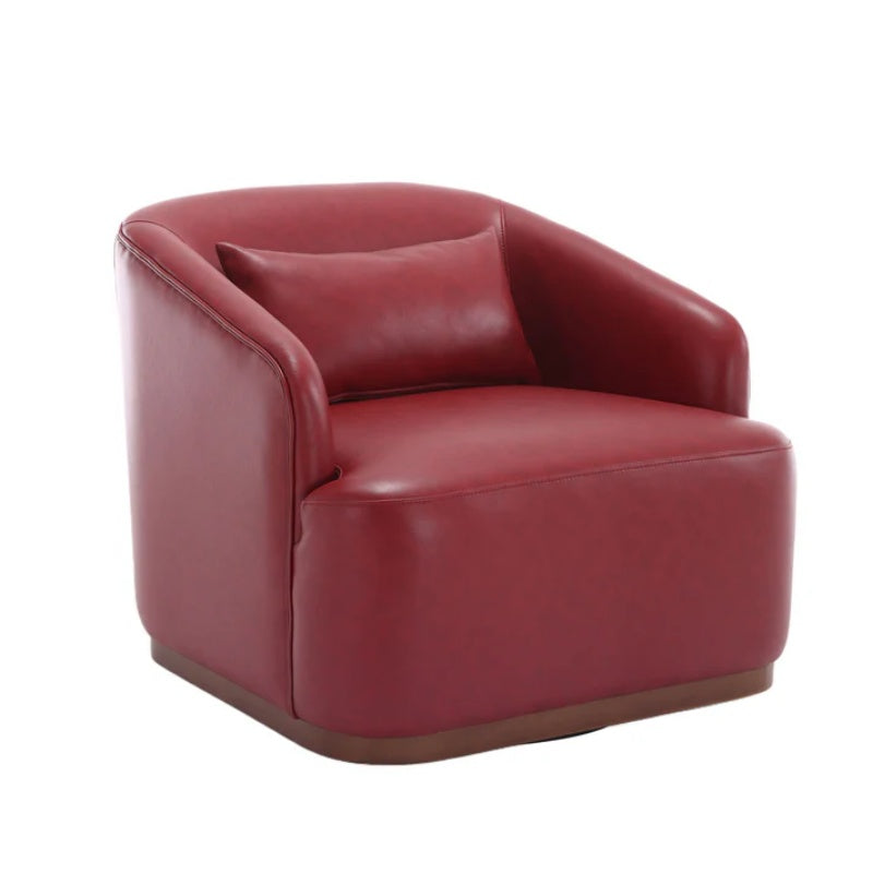 Swivel Barrel Chair, Comfy Round Accent Sofa Chair, 360 Degree Swivel, Wine Red PU, for Living Room, Office, Lounge-海智集-Default-