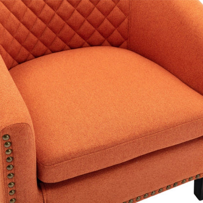 COOLMORE Barrel Chairs with Soft Padded Armrest, Club Chairs with nailheads and solid wood legs for Living Room Bedroom Waiting Room (Orange Linen)-海智集-Default-