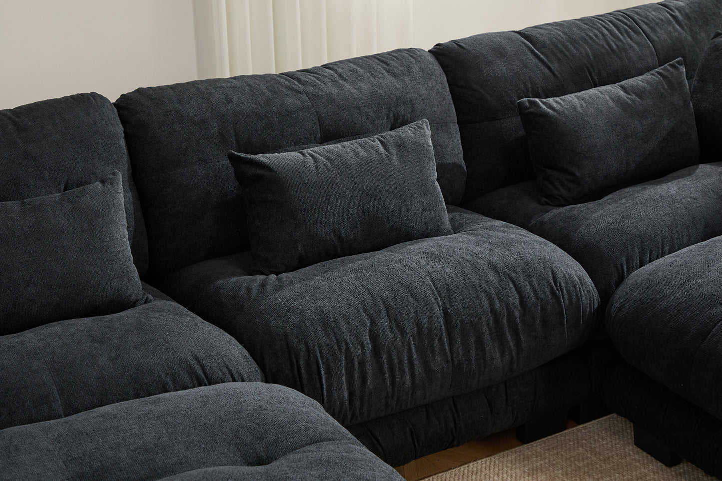 UNITED WE WIN Pelletized velvet U Shape Cloud Couch with 2 Ottomans,Free Combined 3 Seater Comfy Sofa with Bolster Armrest Pillows, sofa for Living Room-海智集-Default-