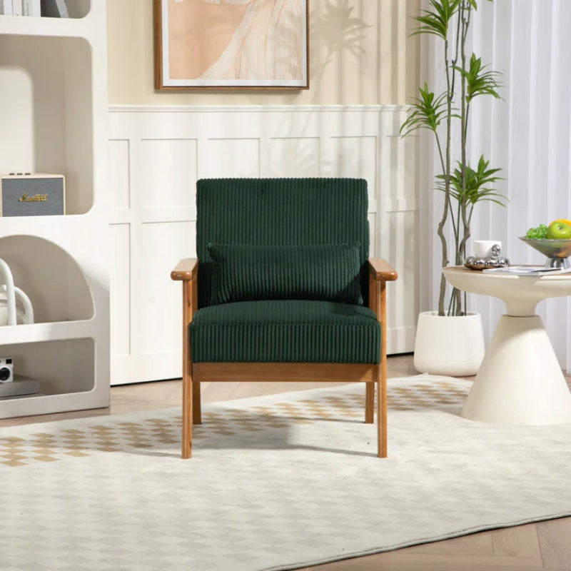 Leisure Chair with Solid Wood Armrest and Feet, Leisure chair, wood frame, velvet, l, solid rubber wood legs, Mid-Century Modern Accent chair, for Living Room Bedroom Studio chair-海智集-Default-