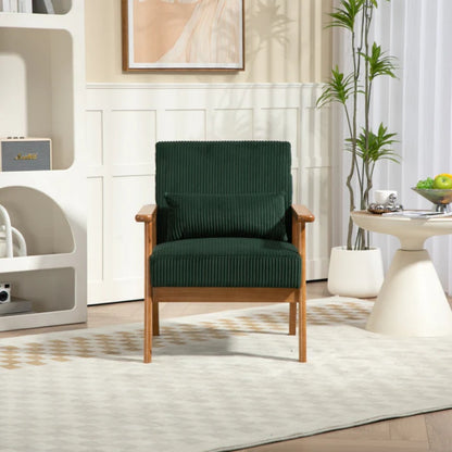 Leisure Chair with Solid Wood Armrest and Feet, Leisure chair, wood frame, velvet, l, solid rubber wood legs, Mid-Century Modern Accent chair, for Living Room Bedroom Studio chair-海智集-Default-