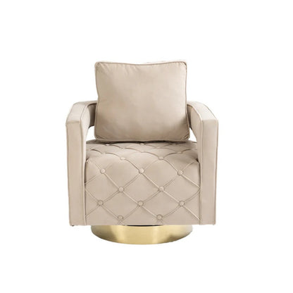 Swivel Accent Chair - Modern Accent Chair with Pillow, Velvet Armchair Side Chair with Tufted Button for Living Room, Bedroom, Office(Beige)-海智集-Default-