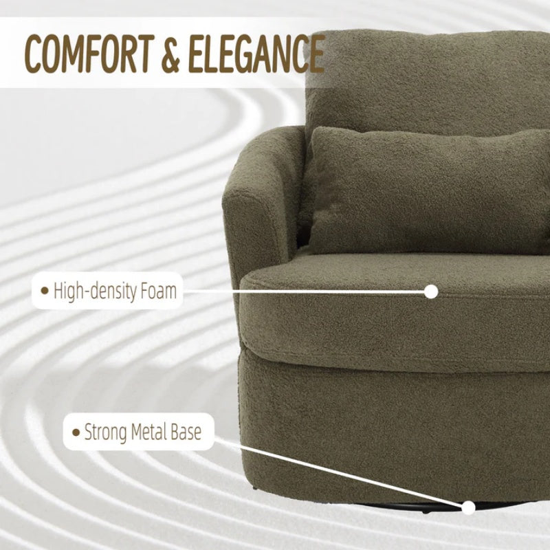 Modern Swivel Barrel Chair, Comfy Round Accent Sofa Chair, 360 Degree Swivel, Green Teddy Fabric, 32.68' x 30.31' x 24.80'-海智集-Default-