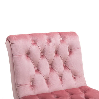 COOLMORE Modern Velvet Armless Accent Living Room Chair / Leisure Chair,Upholstered Fabric Button Comfortable Chair with Wooden Legs for Bedroom, Living Room, Office (Pink Velvet)-海智集-Default-