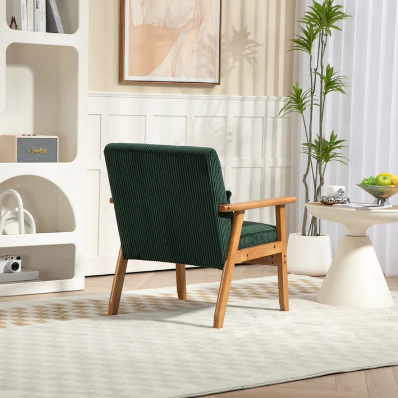 Leisure Chair with Solid Wood Armrest and Feet, Leisure chair, wood frame, velvet, l, solid rubber wood legs, Mid-Century Modern Accent chair, for Living Room Bedroom Studio chair-海智集-Default-