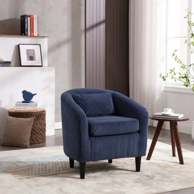 COOLMORE Living Room Accent Barrel Chair, Century Modern Style Decorative Chair, Armchair for Living Room with Thick Cushions and Pillows, Comfy Single Sofa Chair, Chair with Wooden Legs,Blue-海智集-Default-