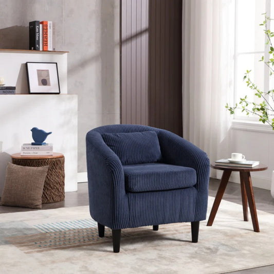 COOLMORE Living Room Accent Barrel Chair, Century Modern Style Decorative Chair, Armchair for Living Room with Thick Cushions and Pillows, Comfy Single Sofa Chair, Chair with Wooden Legs,Blue-海智集-Default-