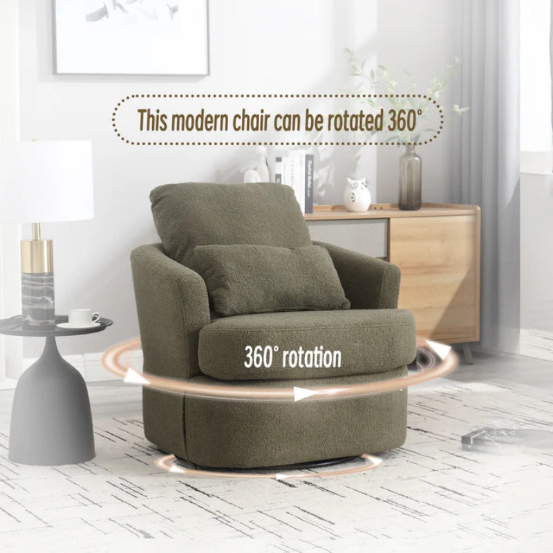 Modern Swivel Barrel Chair, Comfy Round Accent Sofa Chair, 360 Degree Swivel, Green Teddy Fabric, 32.68' x 30.31' x 24.80'-海智集-Default-