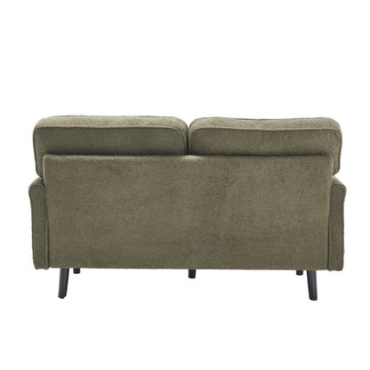 Mid Century Modern Loveseat Sofa with USB Ports, Removable Pillow Cover, Green Boucle Fabric, 56.3 Inches-海智集-Default-