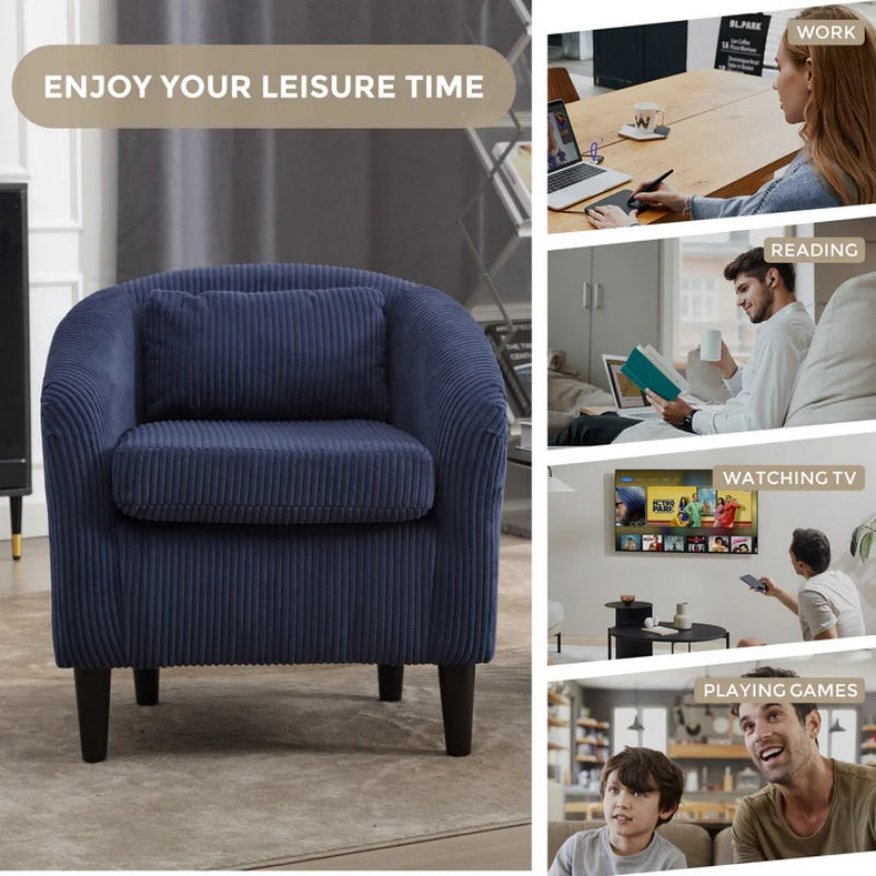 COOLMORE Living Room Accent Barrel Chair, Century Modern Style Decorative Chair, Armchair for Living Room with Thick Cushions and Pillows, Comfy Single Sofa Chair, Chair with Wooden Legs,Blue-海智集-Default-