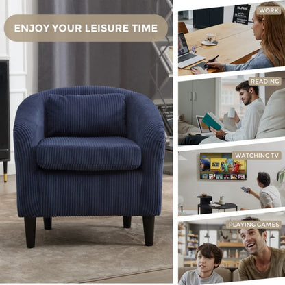 COOLMORE Living Room Accent Barrel Chair, Century Modern Style Decorative Chair, Armchair for Living Room with Thick Cushions and Pillows, Comfy Single Sofa Chair, Chair with Wooden Legs,Blue-海智集-Default-