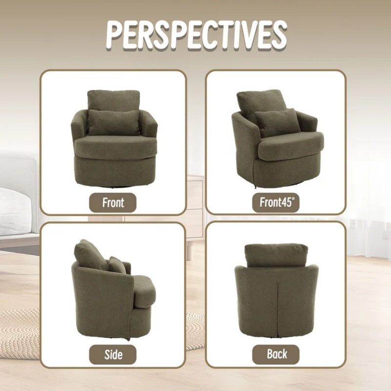 Modern Swivel Barrel Chair, Comfy Round Accent Sofa Chair, 360 Degree Swivel, Green Teddy Fabric, 32.68' x 30.31' x 24.80'-海智集-Default-