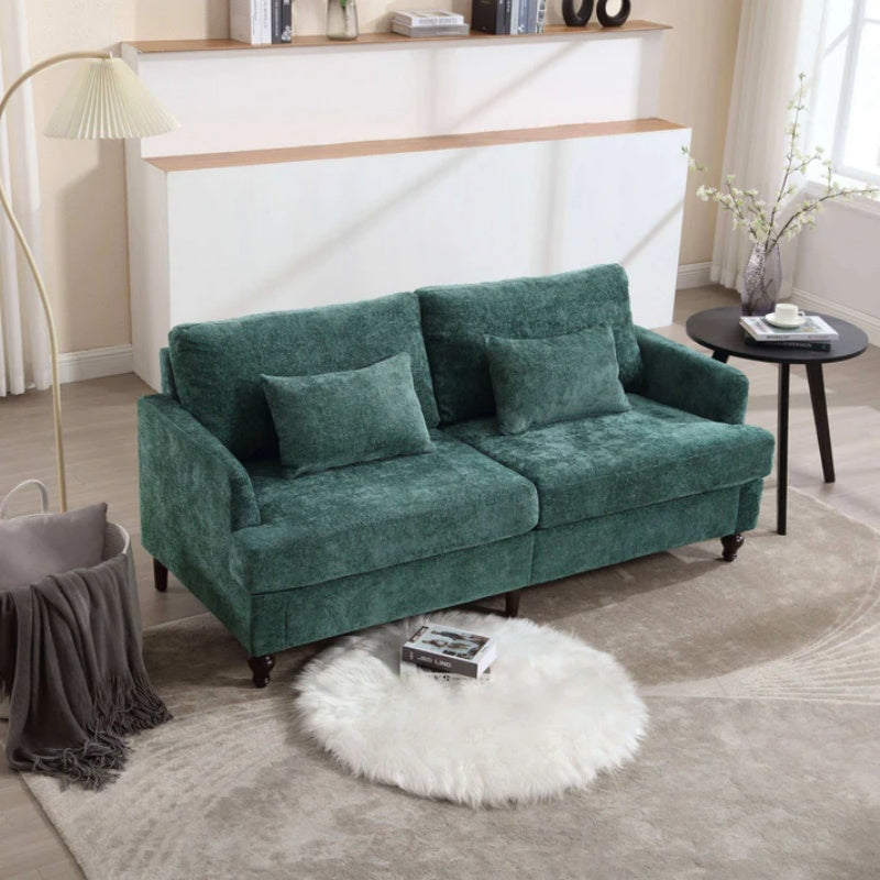 Mid Century Modern Chenille Fabric Loveseat Sofa, 2-Seat Upholstered Couch with Brown Wood Feet, Emerald-海智集-Default-