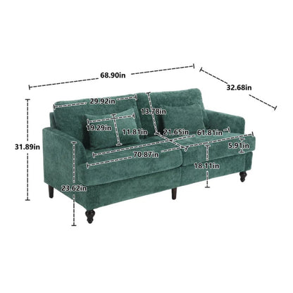 Mid Century Modern Chenille Fabric Loveseat Sofa, 2-Seat Upholstered Couch with Brown Wood Feet, Emerald-海智集-Default-