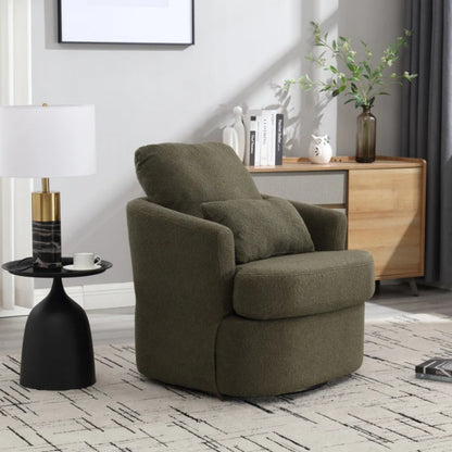 Modern Swivel Barrel Chair, Comfy Round Accent Sofa Chair, 360 Degree Swivel, Green Teddy Fabric, 32.68' x 30.31' x 24.80'-海智集-Default-