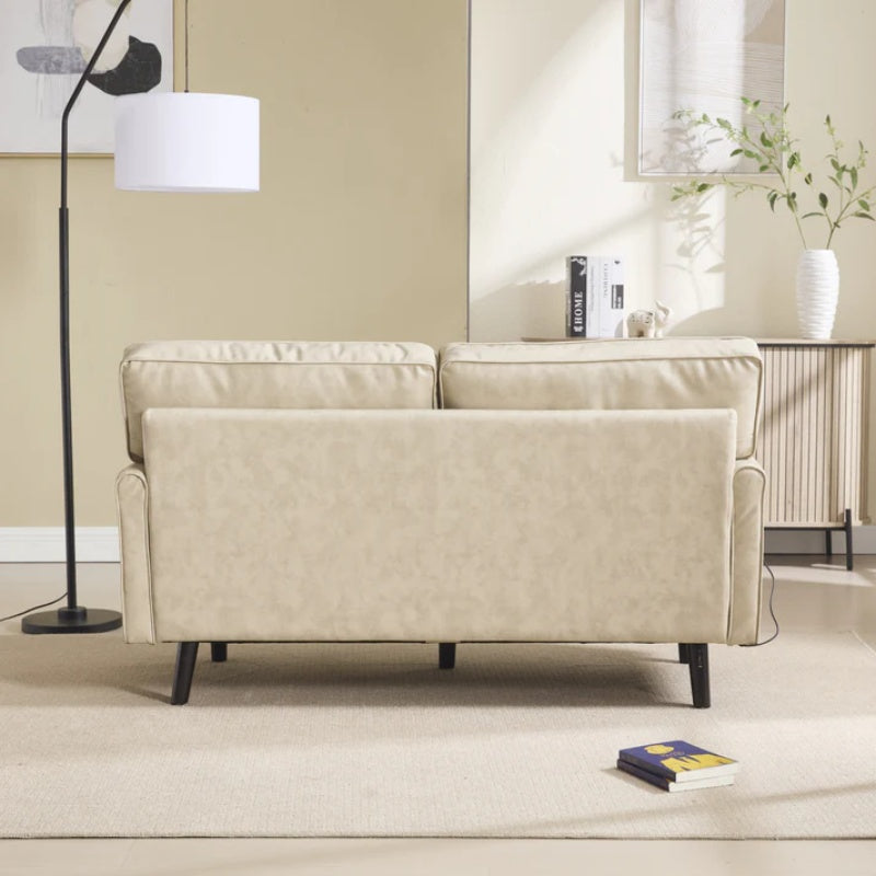 Mid Century Modern Loveseat Sofa, 2 Seater with USB & Removable Pillow Cover, Camel PU, 56.30''-海智集-Default-
