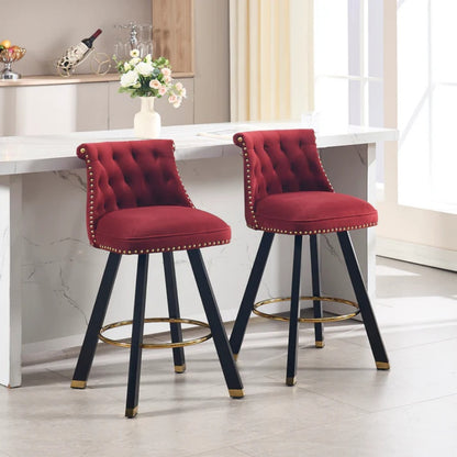 COOLMORE Set of 2,Back pull point design, velvet material, 360 degree rotation, back pull loop detachable design, rivet decoration, square foot wooden bar chair-海智集-Default-