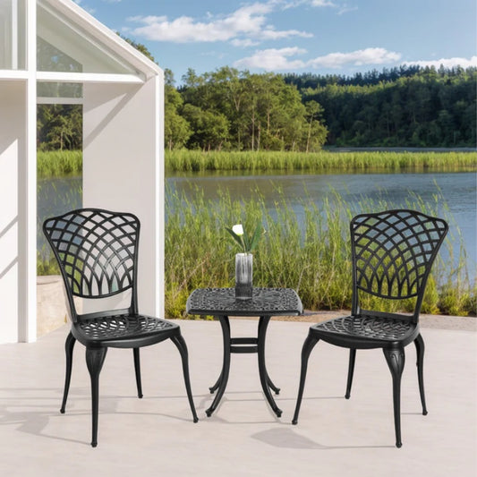 Bistro Set 3 Piece Rustproof Cast Aluminum Patio Furniture Sets 2 Chairs and 1 Round Table Outdoor, Garden, Patio, Balcony, black-海智集-Default-