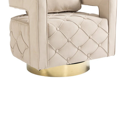 Swivel Accent Chair - Modern Accent Chair with Pillow, Velvet Armchair Side Chair with Tufted Button for Living Room, Bedroom, Office(Beige)-海智集-Default-