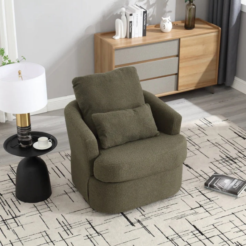 Modern Swivel Barrel Chair, Comfy Round Accent Sofa Chair, 360 Degree Swivel, Green Teddy Fabric, 32.68' x 30.31' x 24.80'-海智集-Default-