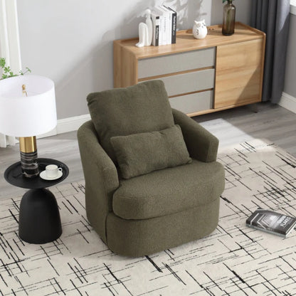 Modern Swivel Barrel Chair, Comfy Round Accent Sofa Chair, 360 Degree Swivel, Green Teddy Fabric, 32.68' x 30.31' x 24.80'-海智集-Default-