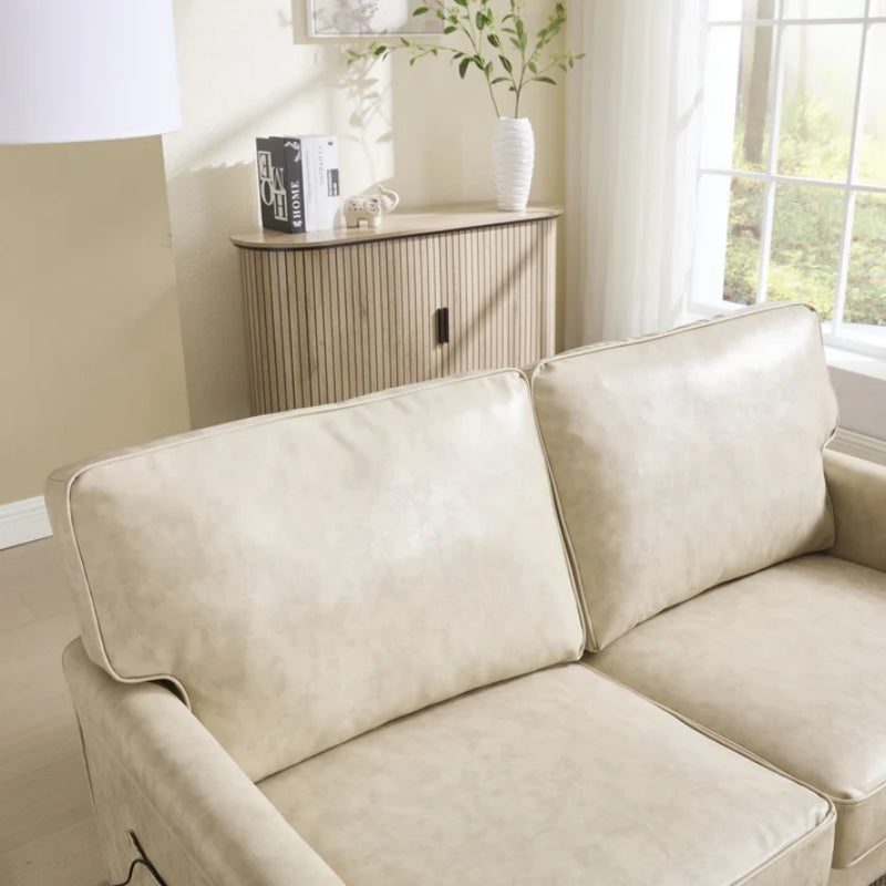 Mid Century Modern Loveseat Sofa, 2 Seater with USB & Removable Pillow Cover, Camel PU, 56.30''-海智集-Default-