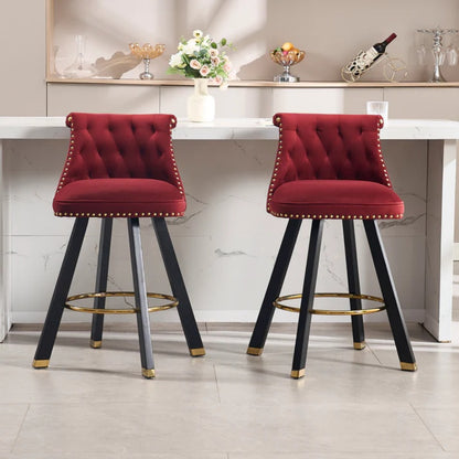 COOLMORE Set of 2,Back pull point design, velvet material, 360 degree rotation, back pull loop detachable design, rivet decoration, square foot wooden bar chair-海智集-Default-