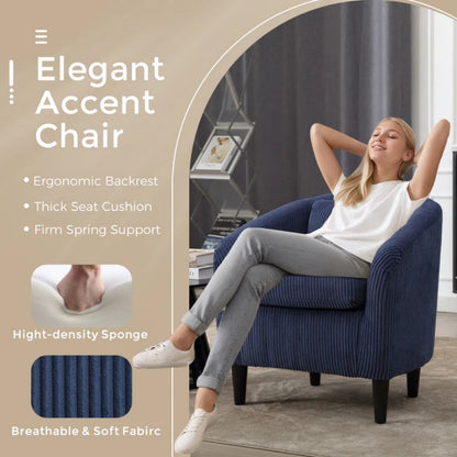 COOLMORE Living Room Accent Barrel Chair, Century Modern Style Decorative Chair, Armchair for Living Room with Thick Cushions and Pillows, Comfy Single Sofa Chair, Chair with Wooden Legs,Blue-海智集-Default-
