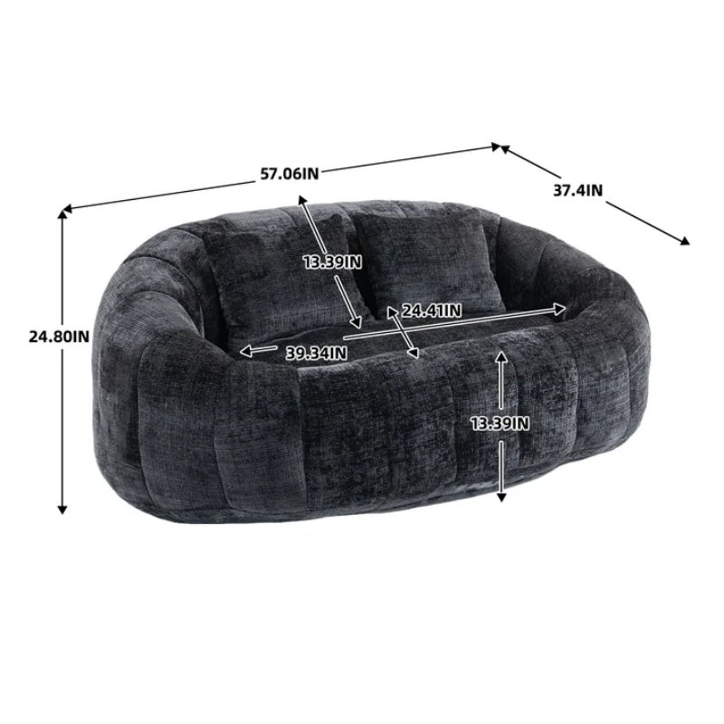 High Back Durable Comfort Bean Bag Sofa Couch for Adults and Kids, Black Chenille-海智集-Default-