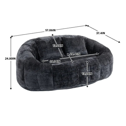 High Back Durable Comfort Bean Bag Sofa Couch for Adults and Kids, Black Chenille-海智集-Default-