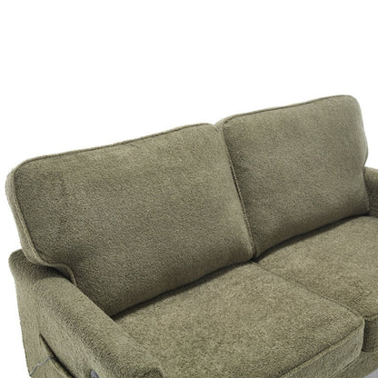Mid Century Modern Loveseat Sofa with USB Ports, Removable Pillow Cover, Green Boucle Fabric, 56.3 Inches-海智集-Default-